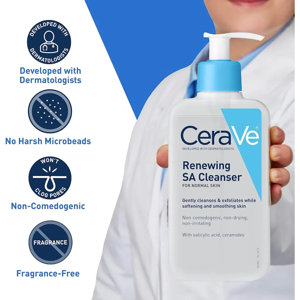 CeraVe SA Cleanser Salicylic Acid Face Wash with Hyaluronic Acid, Niacinamide & Ceramides BHA Exfoliant for Face 8 Ounce, multi, 8 Fl Oz (Pack of 1) - Image 4