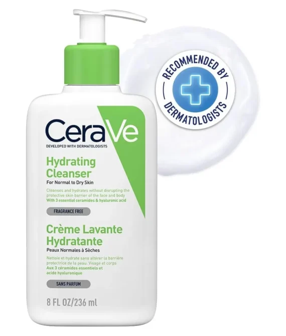 CeraVe Hydrating Cleanser | Face and Body Wash for Normal to Dry skin with Hyaluronic Acid and Ceramides | Fragrance Free Paraben Free |8Oz, 236 ML