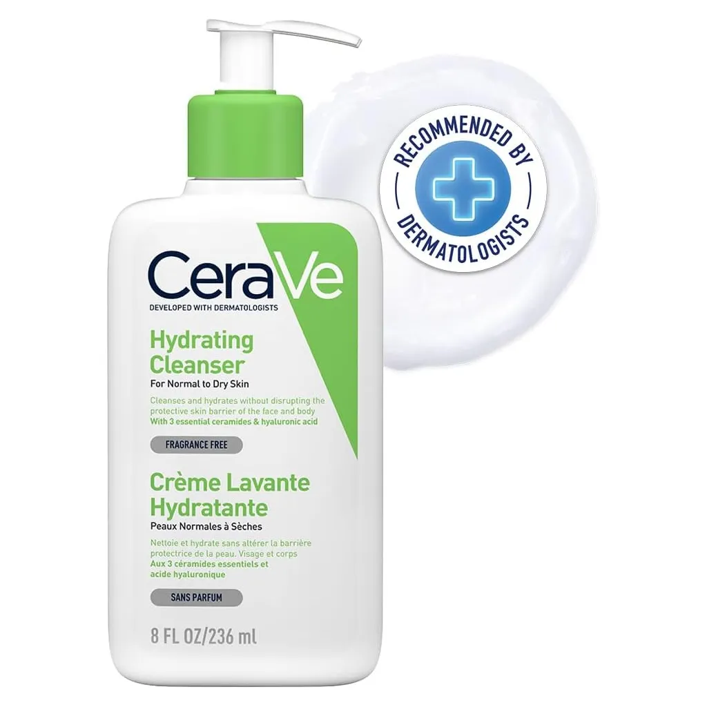CeraVe Hydrating Cleanser | Face and Body Wash for Normal to Dry skin with Hyaluronic Acid and Ceramides | Fragrance Free Paraben Free |8Oz, 236 ML