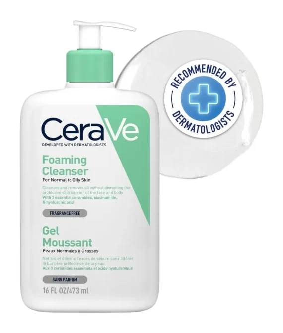 CeraVe Foaming Cleanser | Face and Body Wash for Normal to Oily Skin with Hyaluronic Acid, Niacinamide and Ceramides| Fragrance Free Paraben Free | 16Oz, 473 ML