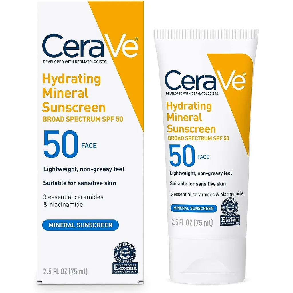 CeraVe 100% Mineral Sunscreen SPF 50 | Face Sunscreen with Zinc Oxide & Titanium Dioxide for Sensitive Skin | 2.5 oz, 1 Pack (Packaging May Vary)