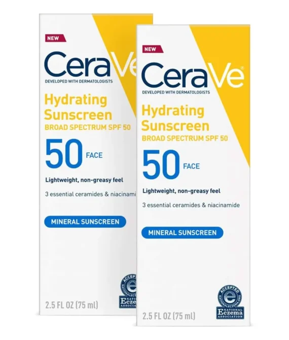 CeraVe 100% Mineral Sunscreen Spf 50 | Face Sunscreen With Zinc oxide & Titanium Dioxide for Sensitive Skin | 2.5 Oz, 2 Pack