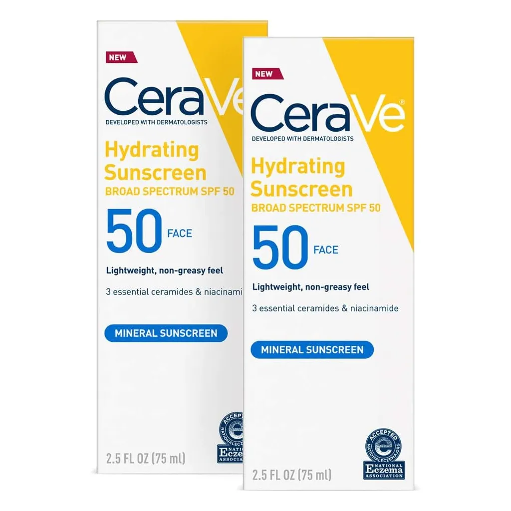 CeraVe 100% Mineral Sunscreen Spf 50 | Face Sunscreen With Zinc oxide & Titanium Dioxide for Sensitive Skin | 2.5 Oz, 2 Pack