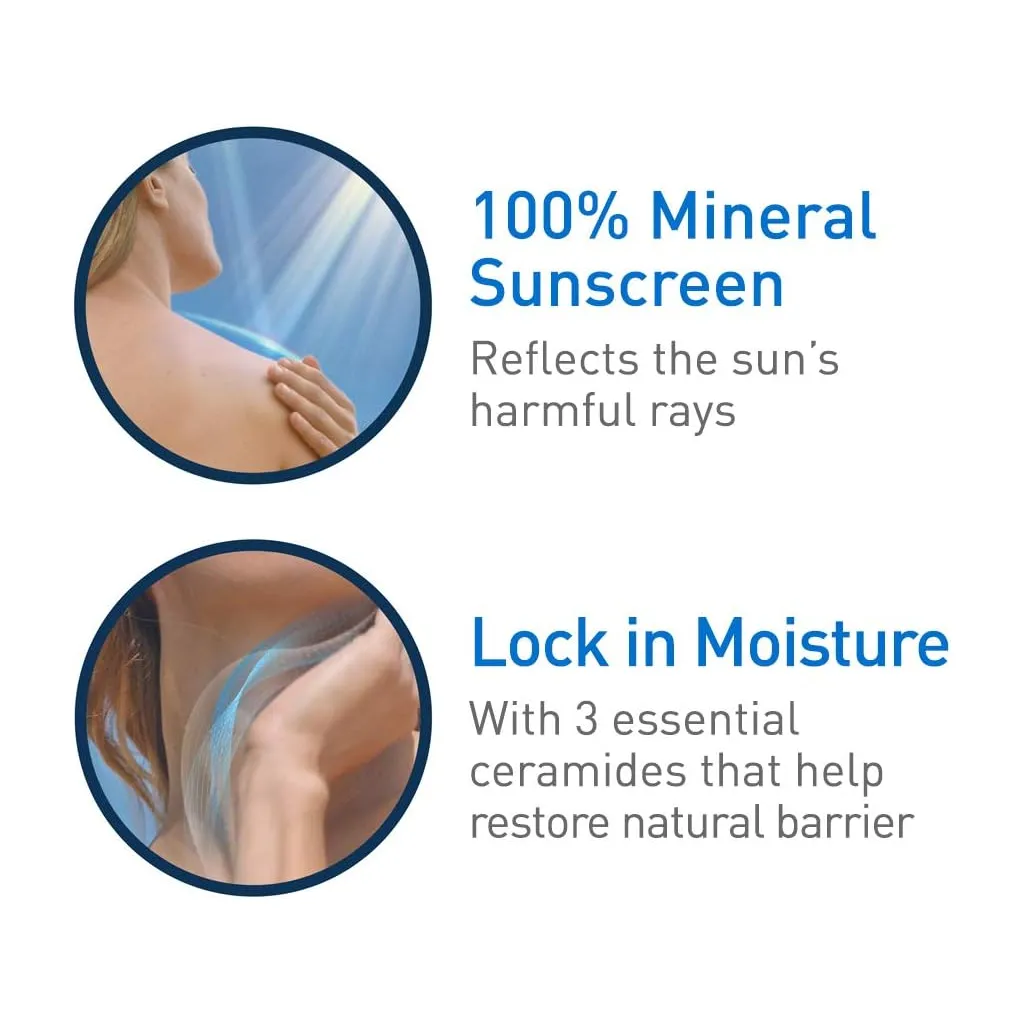 CeraVe 100% Mineral Sunscreen Spf 50 | Face Sunscreen With Zinc oxide & Titanium Dioxide for Sensitive Skin | 2.5 Oz, 2 Pack - Image 3