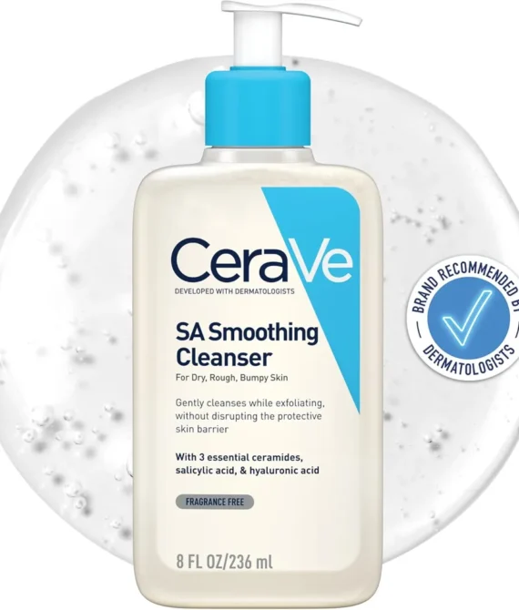 CeraVe SA Smoothing Cleanser | Face and Body Salicylic Acid Wash and Exfoliant for Normal, Dry and Rough Skin with Hyaluronic Acid, Niacinamide and Ceramides| Fragrance Free Non-Comedogenic | 236 ML