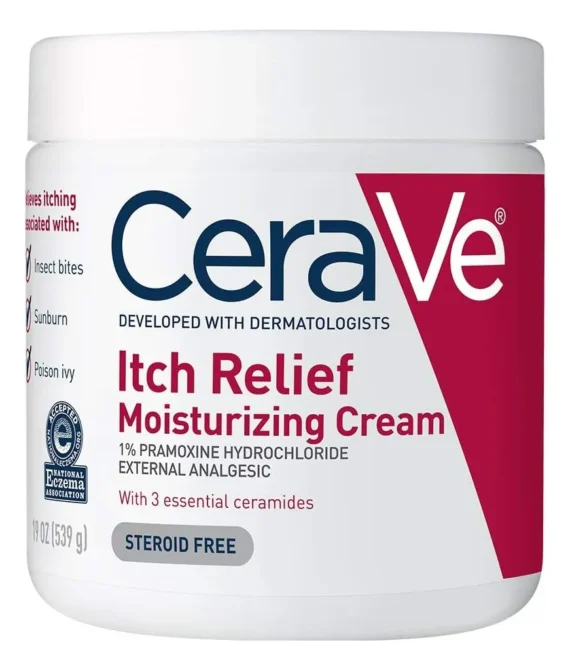 CeraVe Moisturizing Cream for Itch Relief | Anti Itch Cream with Pramoxine Hydrochloride | Relieves Itchy with Minor Skin Irritations, Sunburn Relief, Bug Bites | Fragrance Free | 19 Ounce