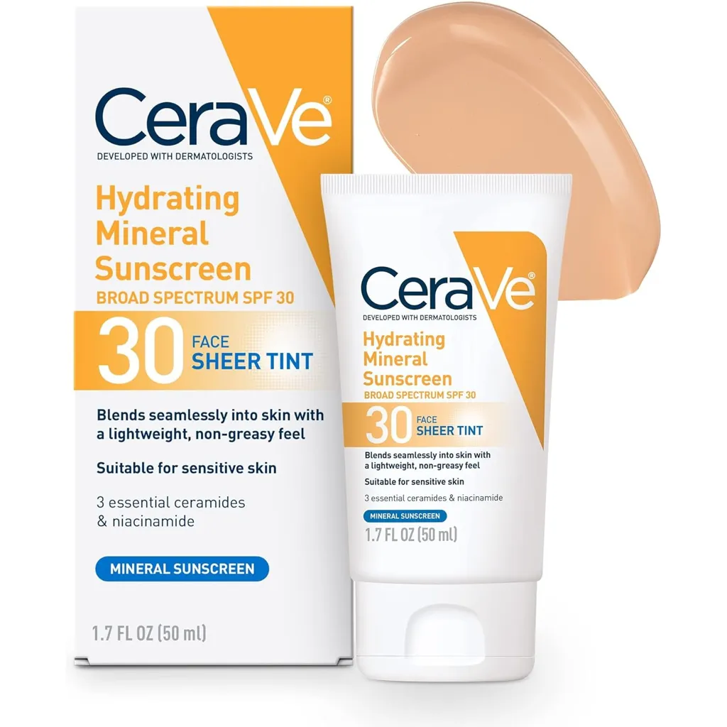 CeraVe Tinted Sunscreen with SPF 30 | Hydrating Mineral Sunscreen With Zinc Oxide & Titanium Dioxide | Sheer Tint for Healthy Glow | 1.7 Fluid Ounce