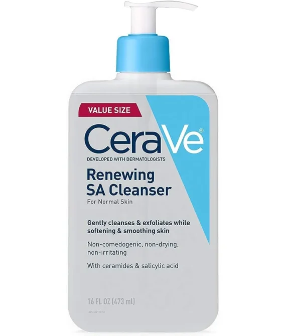 CeraVe Salicylic Acid Cleanser 16 Ounce Renewing Exfoliating Face Wash With Vitamin D for Normal Skin Fragrance Free, 16 Fl Oz (Pack of 1)