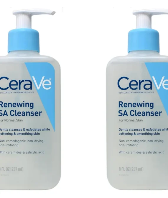 CeraVe SA Smoothing Cleansing for Face and Body, for Dry, Rough and Uneven Skin, with Hyaluron, Salicylic Acid and 3 Essential Ceramides, 2 x 236 ml