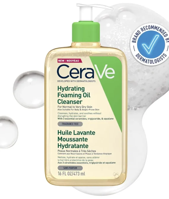CeraVe Hydrating Foaming Oil Cleanser 473ml for Normal to Very Dry Skin with Squalane, Triglyceride and 3 Essential Ceramides. For Face and Body