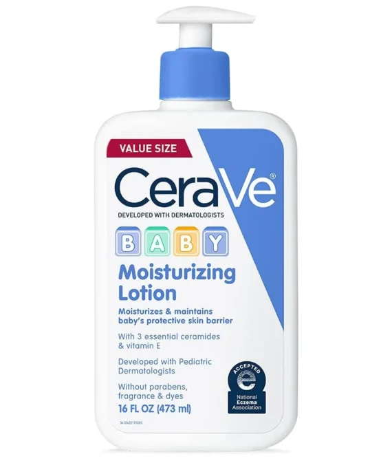 CeraVe Baby Lotion | Gentle Baby Skin Care with Ceramides, Niacinamide & Vitamin E | Fragrance, Paraben, Dye & Phthalates Free | Lightweight Baby Moisturizer | 16 Ounce