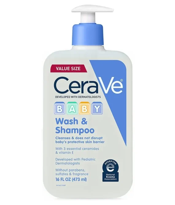 CeraVe Baby Wash & Shampoo | 2-in-1 Tear-Free Baby Wash for Baby Skin & Hair | Fragrance, Paraben, Dye, Phthalates & Sulfate Free for Baby Bath| Baby Soap with Vitamin E | 16 Ounce