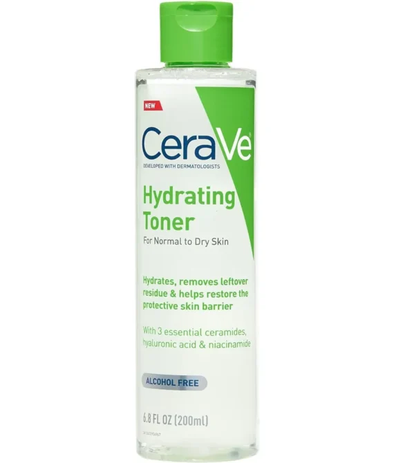 CeraVe Hydrating Toner for Face Non-Alcoholic with Hyaluronic Acid, Niacinamide, and Ceramides for Sensitive Dry Skin, Fragrance-Free Non Comedogenic, Full Size, 6.80 Ounce (Pack of 1)