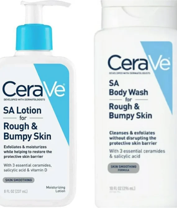 CeraVe SA Skin Care for Rough and Bumpy Skin Bundle – SA Body Wash (10 fl oz) and SA Moisturizing Lotion (8 fl oz) – Skin Smoothing Formula with Salicylic Acid