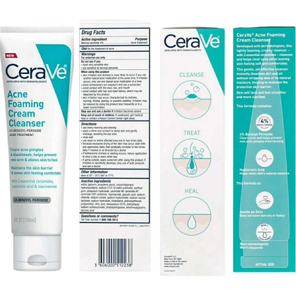 CeraVe Daily Skincare Acne Treatment Bundle Acne Foaming Cream Cleanser (5 fl oz), AM Facial Moisturizing Lotion with Sunscreen (2 oz), and PM Facial Moisturizing Lotion (2 oz) - Image 2
