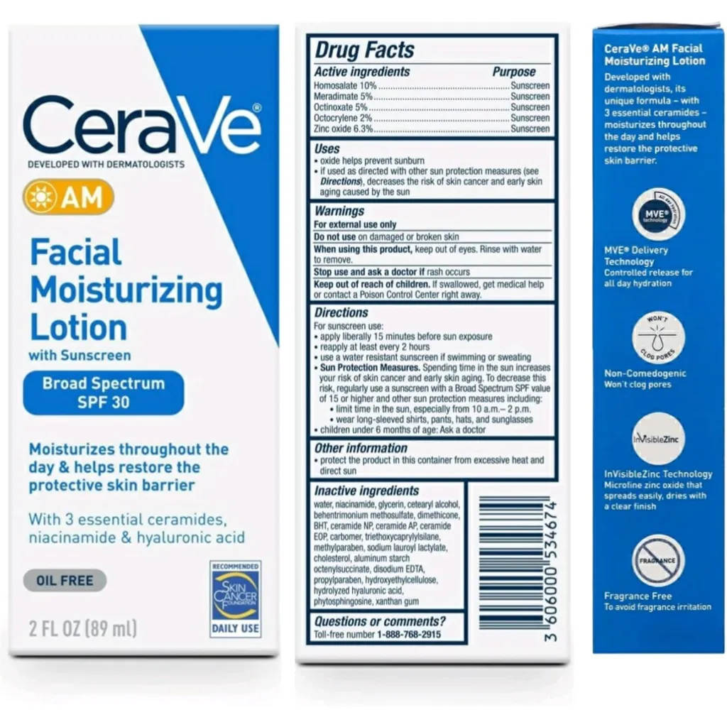 CeraVe Daily Skincare Acne Treatment Bundle Acne Foaming Cream Cleanser (5 fl oz), AM Facial Moisturizing Lotion with Sunscreen (2 oz), and PM Facial Moisturizing Lotion (2 oz) - Image 3