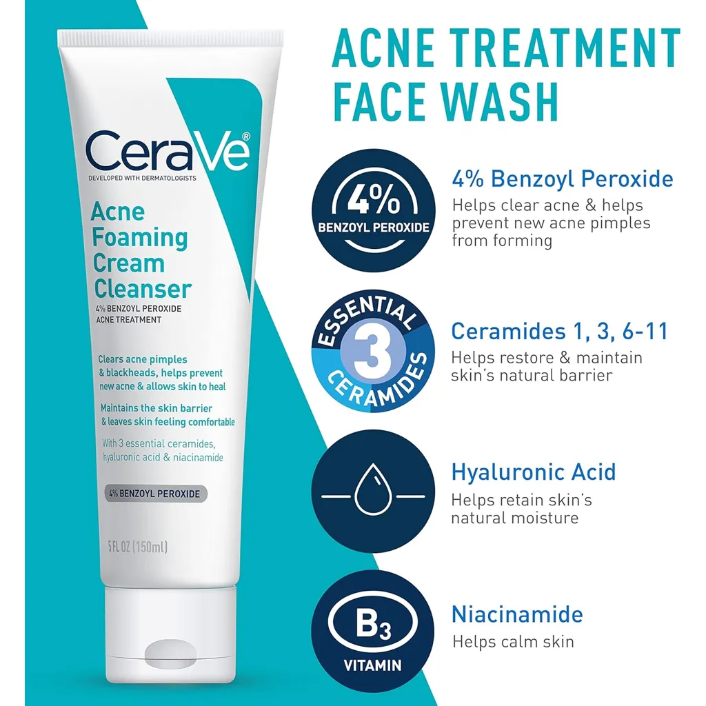 CeraVe Skin Care Set for Acne Treatment with Face Wash with Benzoyl Peroxide, Retinol Serum, AM Face Moisturizer with SPF & PM Face Moisturizer,5oz Cleanser + 1oz Serum + 2oz AM Lotion + 2oz PM Lotion - Image 3