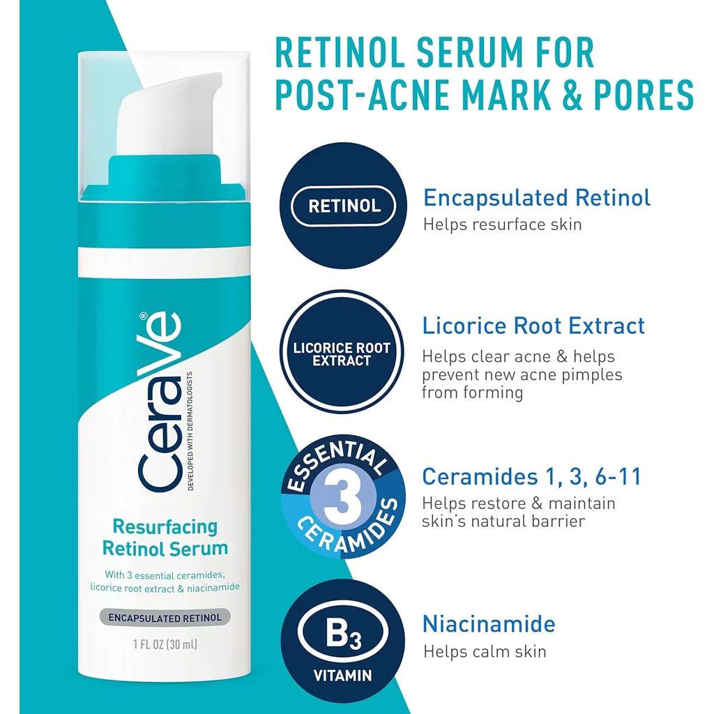 CeraVe Skin Care Set for Acne Treatment with Face Wash with Benzoyl Peroxide, Retinol Serum, AM Face Moisturizer with SPF & PM Face Moisturizer,5oz Cleanser + 1oz Serum + 2oz AM Lotion + 2oz PM Lotion - Image 4