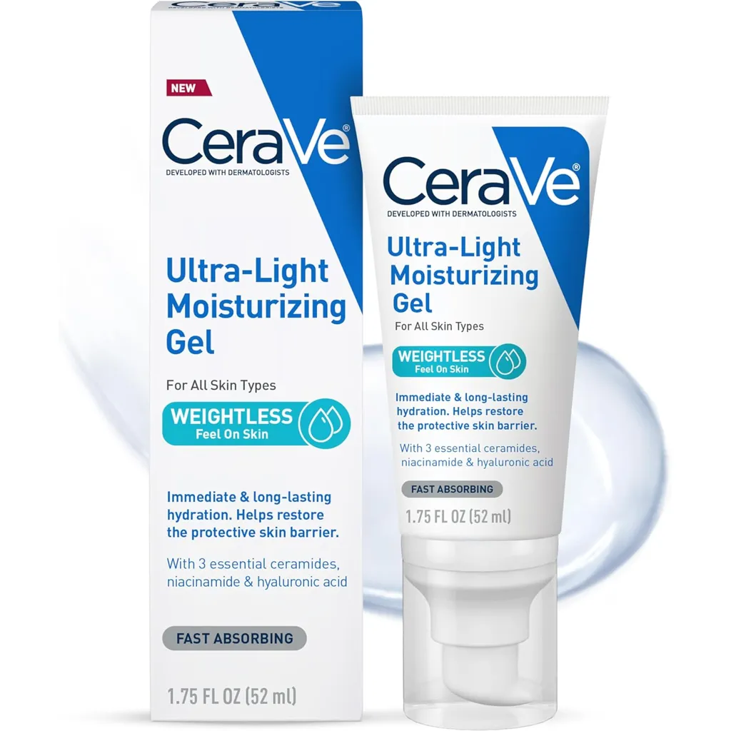 CeraVe Ultra-Light Moisturizing Gel | Hydrating Gel Face Moisturizer with Ceramides, Niacinamide, Hyaluronic Acid | Fragrance Free | Oil-Free | Weightless Mattifying Moisturizer | 1.75 FL Oz