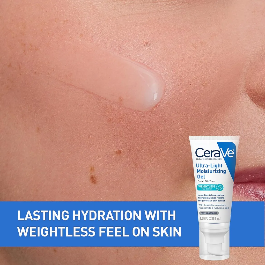 CeraVe Ultra-Light Moisturizing Gel | Hydrating Gel Face Moisturizer with Ceramides, Niacinamide, Hyaluronic Acid | Fragrance Free | Oil-Free | Weightless Mattifying Moisturizer | 1.75 FL Oz - Image 2