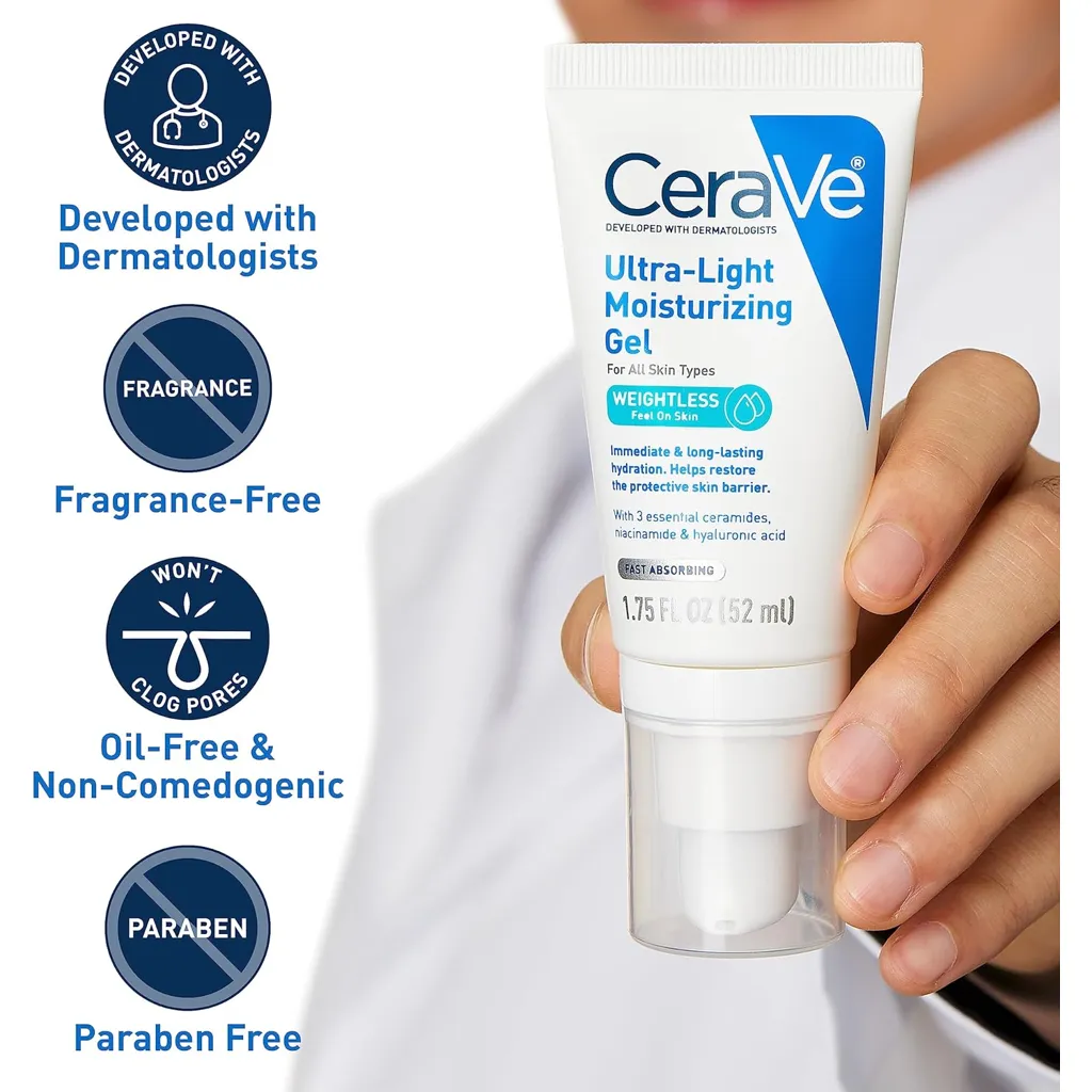 CeraVe Ultra-Light Moisturizing Gel | Hydrating Gel Face Moisturizer with Ceramides, Niacinamide, Hyaluronic Acid | Fragrance Free | Oil-Free | Weightless Mattifying Moisturizer | 1.75 FL Oz - Image 4