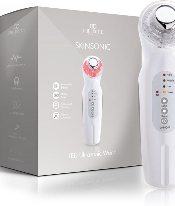 Project E Beauty LED Facial Wand  Red Blue  Green LED Light Therapy  Vibration Therapy  Collagen Boost  AntiAging  Firming  Reduced Wrinkles  AntiBlemish