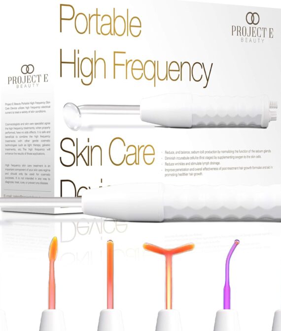 Project E Beauty Professional High Frequency Facial Machine D’arsonval Spot Removal Wand Skin Tightening Wrinkle Fine Lines Removal Face Lifting Puffy Eyes Therapy Treatment Device  Neon  Argon Gas