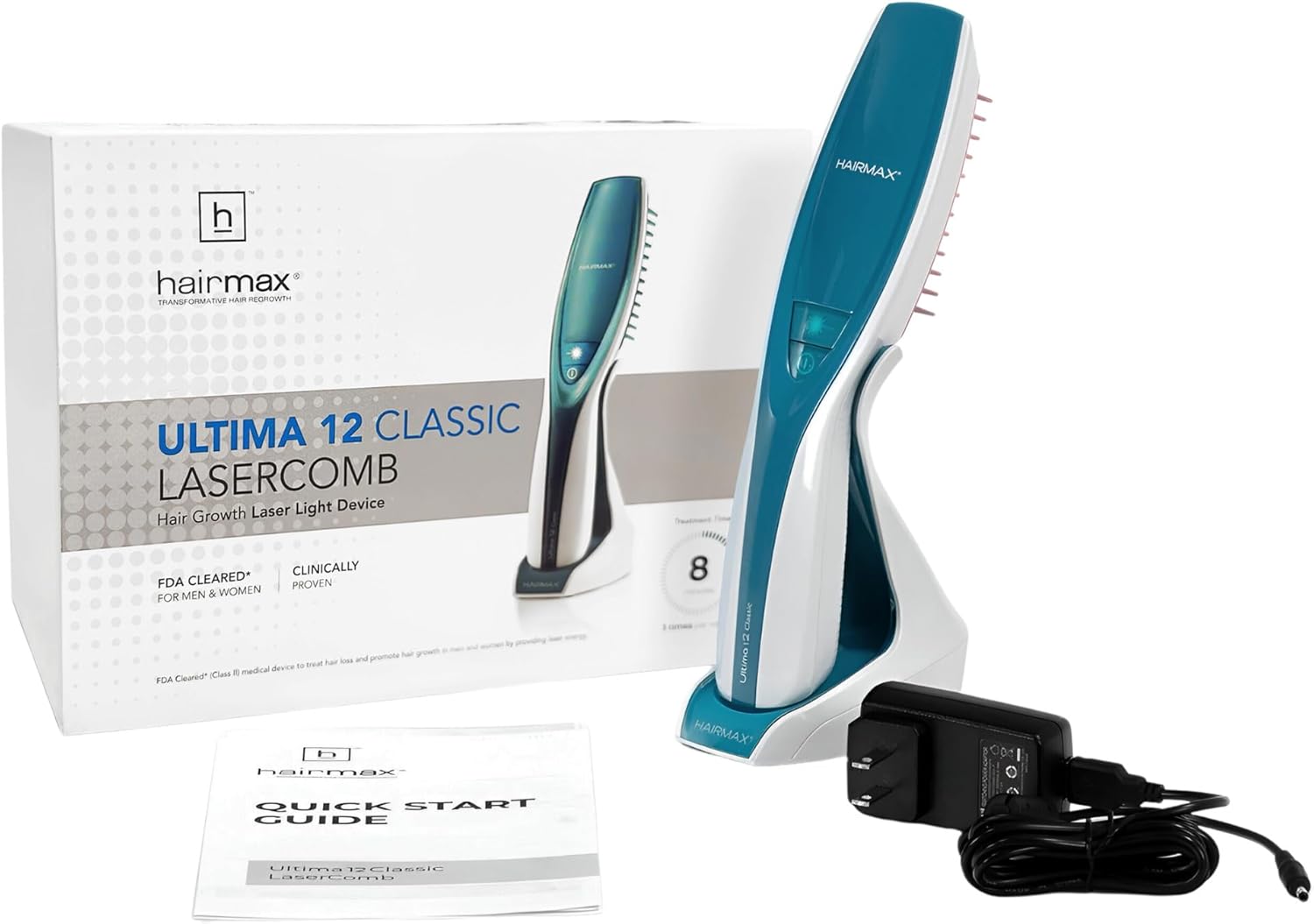 Hairmax Ultima 12 Classic LaserComb FDA Cleared Helps Stimulates Hair Growth Reverse Hair Loss Thinning Revitalize Hair Follicles Increase Density Fullness of Hair For Men Women