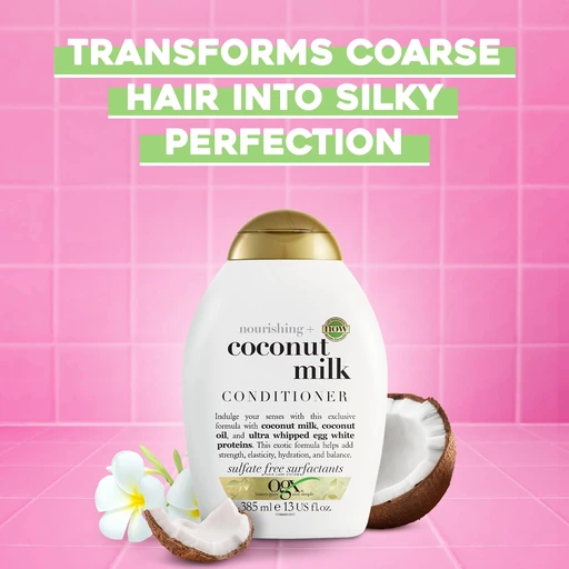 OGX Nourishing Coconut Milk Conditioner (1x 384.5ml), Hydrating and Revitalising Hair Conditioner for Dry, Damaged Hair, Enriched with Coconut Oil and Amino Acids for Soft, Smooth Strands - Image 2