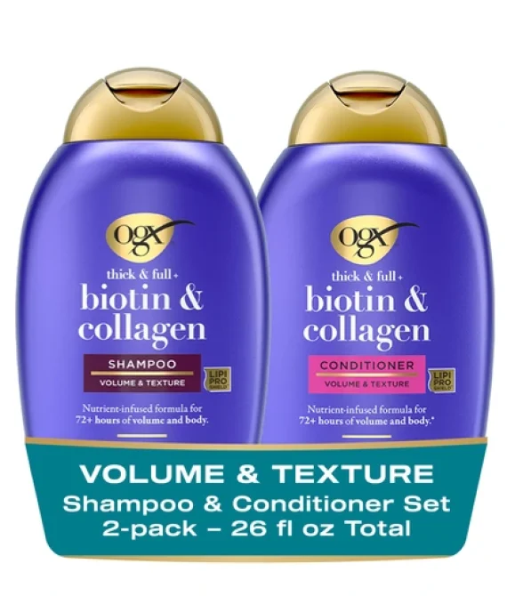 OGX Thick & Full + Biotin & Collagen Shampoo & Conditioner Set (2x 385ml) – Sulfate-Free for Voluminous, Stronger Hair – Nan