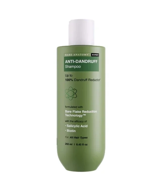 Bare Anatomy Anti-Dandruff Shampoo for Up to 100% Dandruff Reduction – ZPTO-Free, pH 5.3 – Salicylic Acid, Piroctone Olamine & Biotin – Non-Drying Formula – 250 ml – Nan
