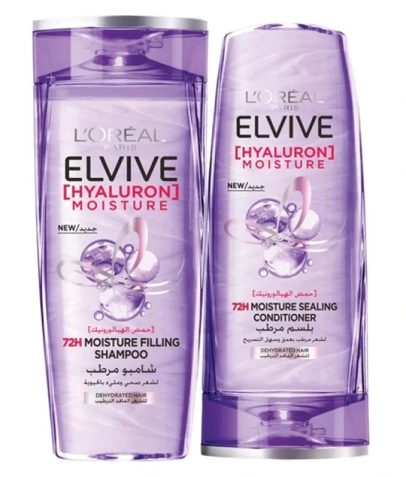 L’Or?al Paris Elvive Hyaluron Moisture Hydrating Shampoo (400ml) & Conditioner (360ml) Set for Frizzy & Dehydrated Hair – Nan