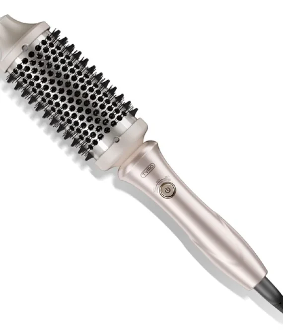 TYMO STYLUX Thermal Brush – Heated Round Curling Brush, Blowout Volumizer with Flexi-Fit Tech for Hair Styling, Curling Styler Tool, Hair Straightener and Curler 2 in 1, Dual Voltage, Gold, 44mm