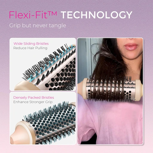 TYMO Thermal Brush Curling Brush - STYLUX 1.7 Inch Blowout Volumizer with Flexi-Fit for Hair Straightening, Heated Round Styler Tool, Hair Straightener and Curler 2 in 1, Dual Voltage & Light, Pink - Image 3