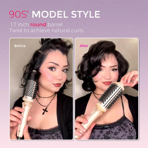 TYMO Thermal Brush Curling Brush - STYLUX 1.7 Inch Blowout Volumizer with Flexi-Fit for Hair Straightening, Heated Round Styler Tool, Hair Straightener and Curler 2 in 1, Dual Voltage & Light, Pink - Image 4