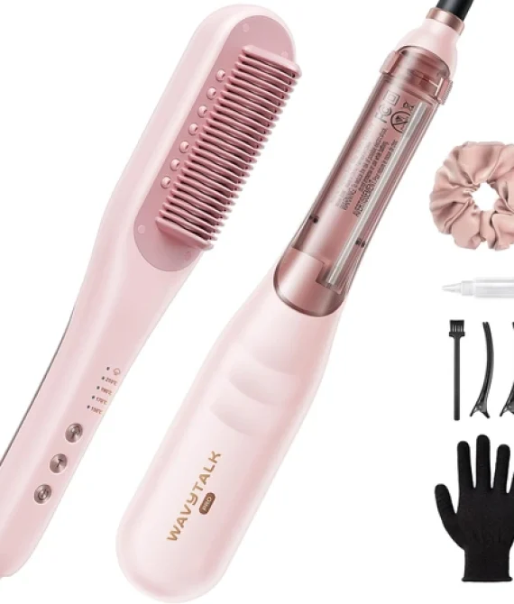 Wavytalk Pro Steam Hair Straightener Brush, Steamline Pro 3 in 1 Straightening Brush, Steam Reduces Damage, Nourishes Hair, and Expedites Straightening, Pink
