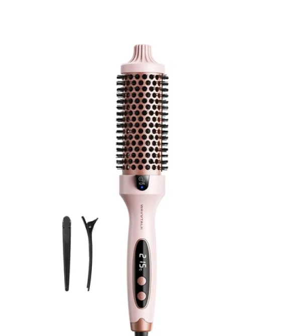 Wavytalk Thermal Brush, Blowout Boost 1.5 inch Heated Round Brush for Blowout Look, Dual Voltage, Pink, Sakura, Tourmaline Ceramic, Negative Ion Technology, 5 Temperature Settings, Less Damage