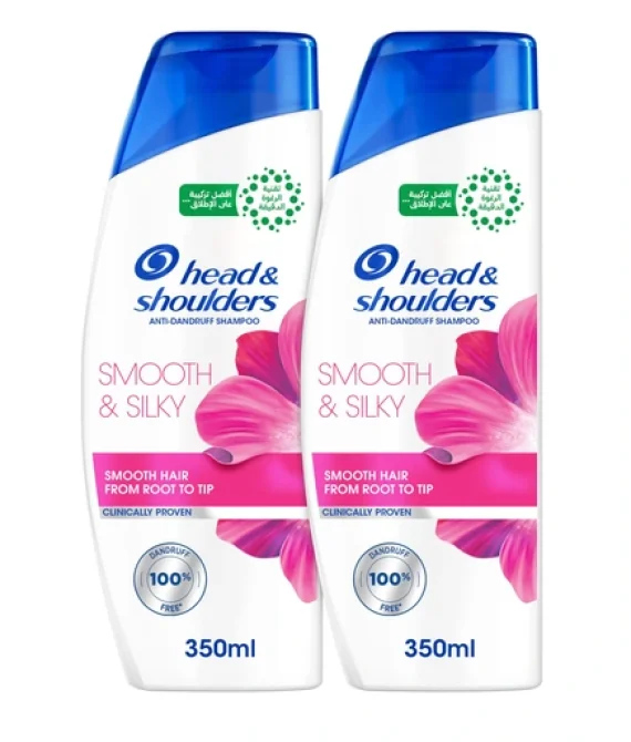 Head & Shoulders Smooth & Silky Anti-Dandruff Shampoo, Up to 100% Dandruff Protection with Regular Use, Helps Control Frizz for 24 Hours, Leaves Hair Smooth, Soft & Silky, 350ml Pack of 2