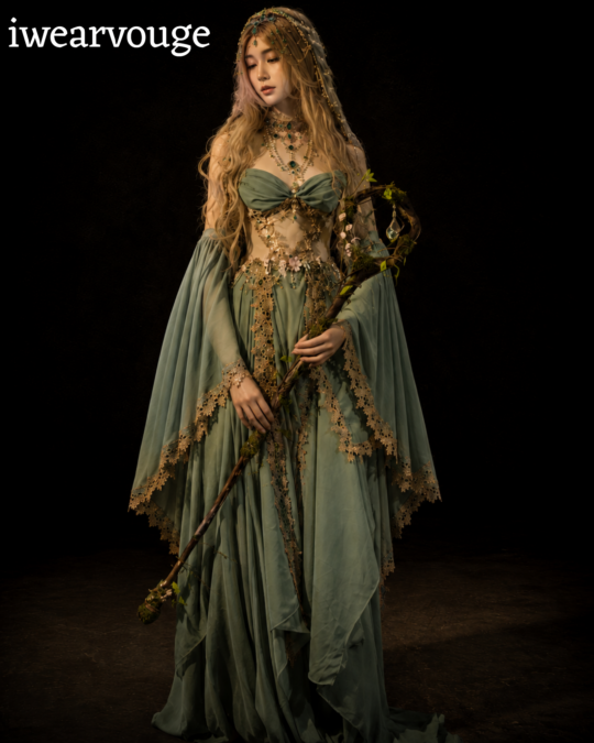 Woodland Fairy Dress, Sage Green Elven Gown, Fantasy Fairy Costume, Renaissance Cosplay Dress, Medieval Festival Outfit, Fairycore Gown