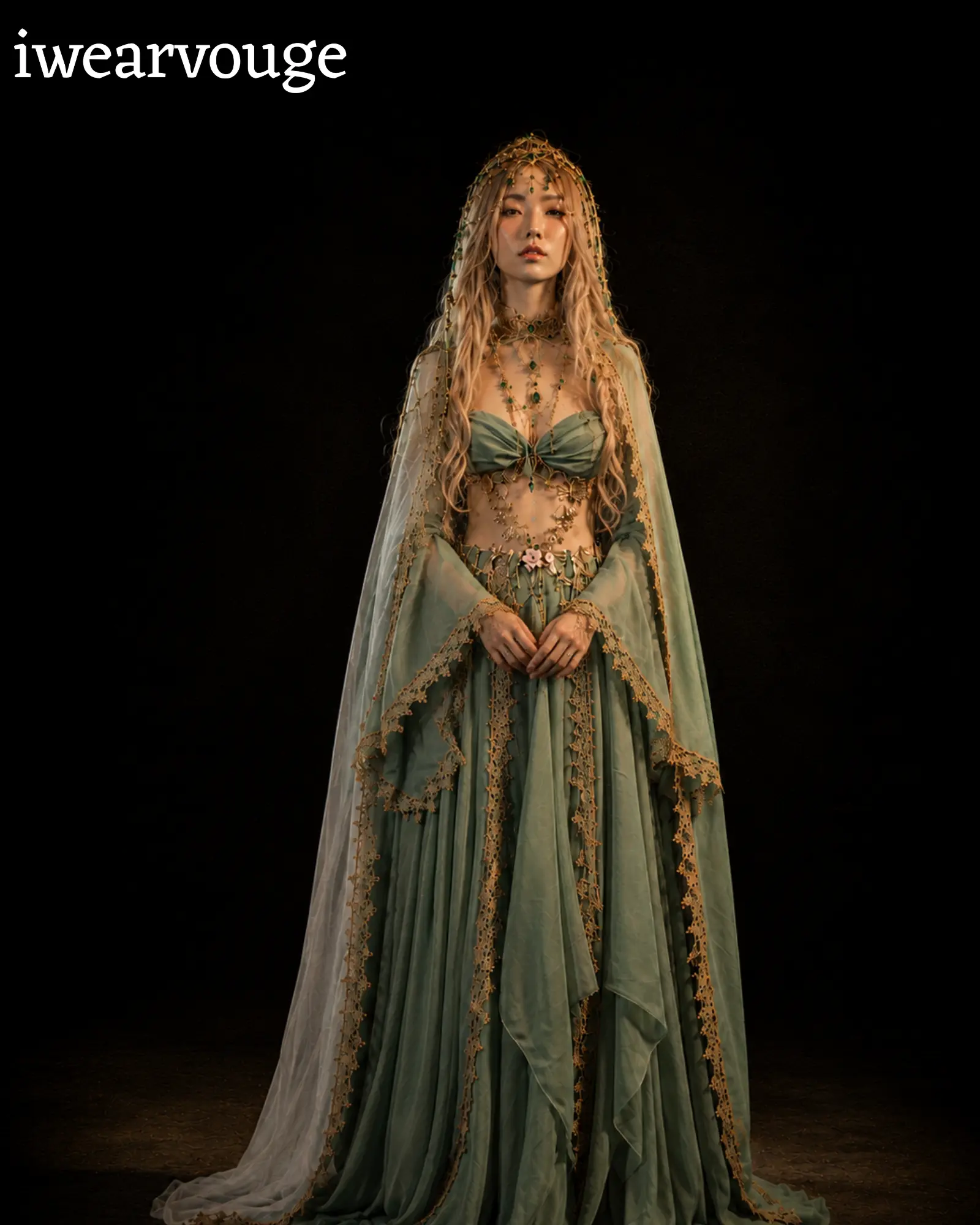 Woodland Fairy Dress, Sage Green Elven Gown, Fantasy Fairy Costume, Renaissance Cosplay Dress, Medieval Festival Outfit, Fairycore Gown - Image 2