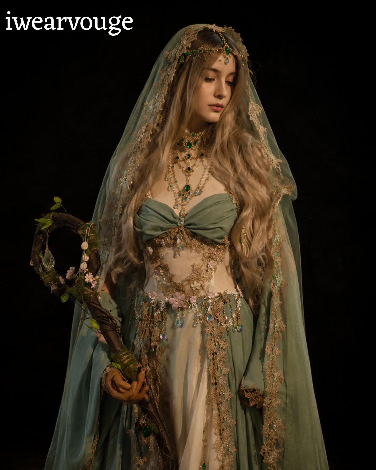 Woodland Fairy Dress, Sage Green Elven Gown, Fantasy Fairy Costume, Renaissance Cosplay Dress, Medieval Festival Outfit, Fairycore Gown - Image 3
