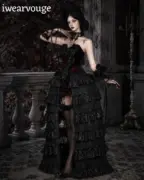 Black Gothic Dress, Victorian Vampire Costume, High Low Lace Gown, Gothic Lolita Dress, Dark Princess Cosplay, Halloween Outfit