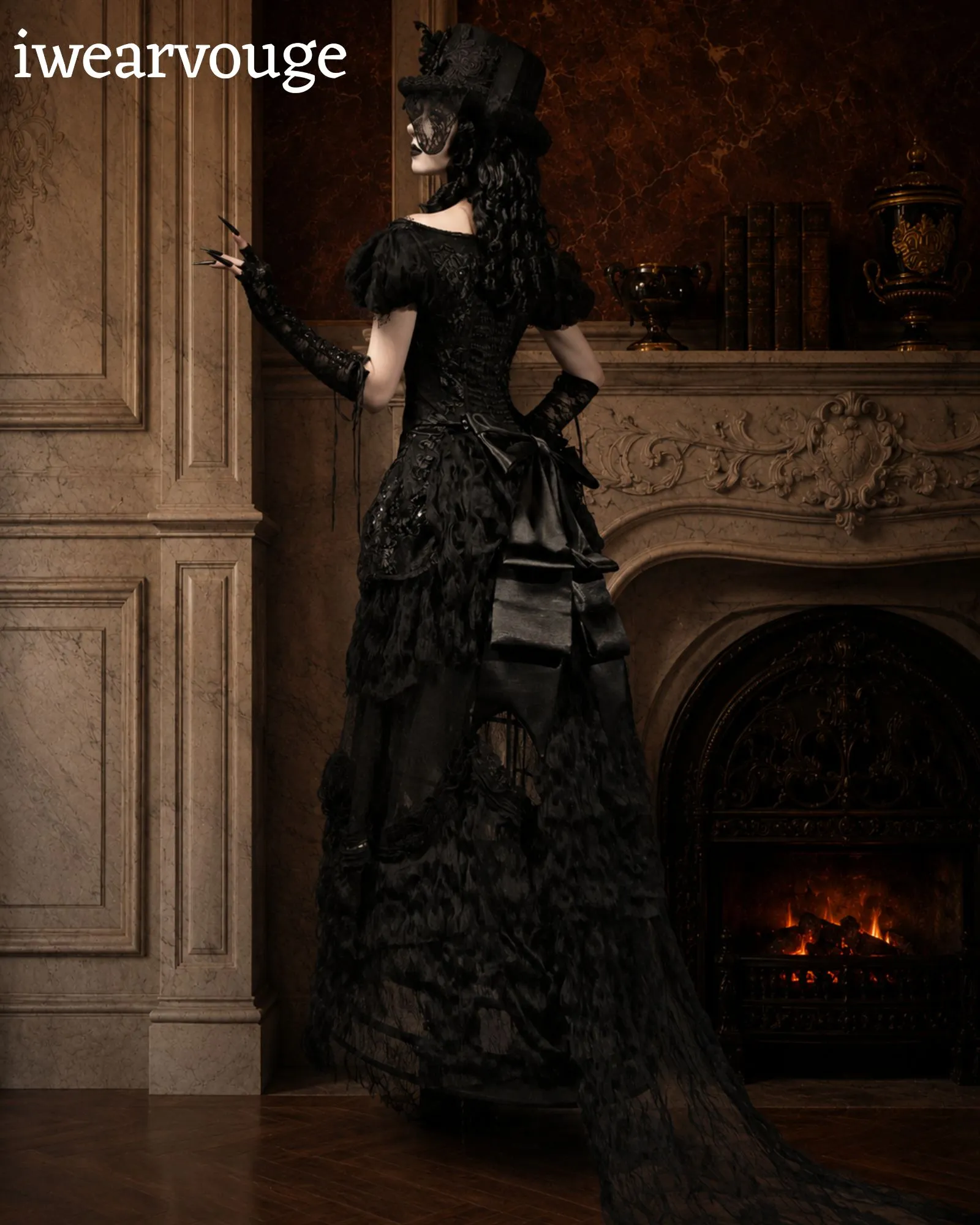 Black Gothic Victorian Dress, Steampunk Corset Gown, Vampire Witch Costume, Gothic Lolita Dress, Renaissance Cosplay Outfit - Image 10
