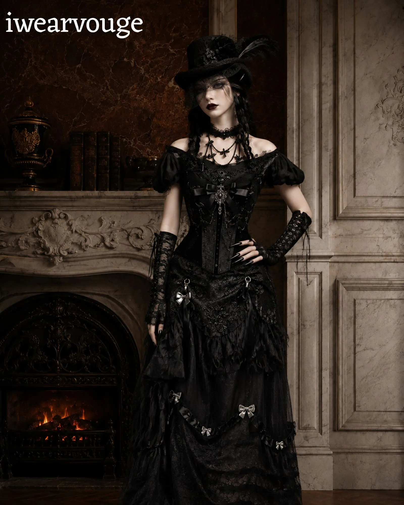 Black Gothic Victorian Dress, Steampunk Corset Gown, Vampire Witch Costume, Gothic Lolita Dress, Renaissance Cosplay Outfit - Image 12
