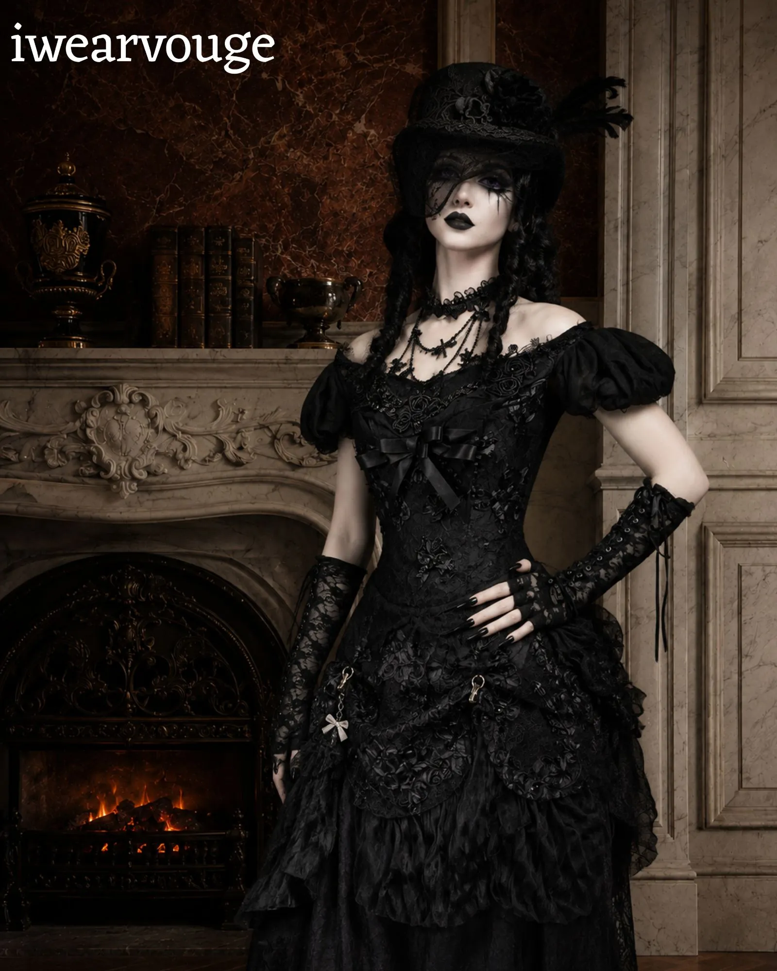 Black Gothic Victorian Dress, Steampunk Corset Gown, Vampire Witch Costume, Gothic Lolita Dress, Renaissance Cosplay Outfit - Image 11