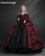 Gothic Victorian Ball Gown, Red Black Rococo Dress, Vampire Queen Costume, Baroque Lolita Gown, Masquerade Cosplay Dress