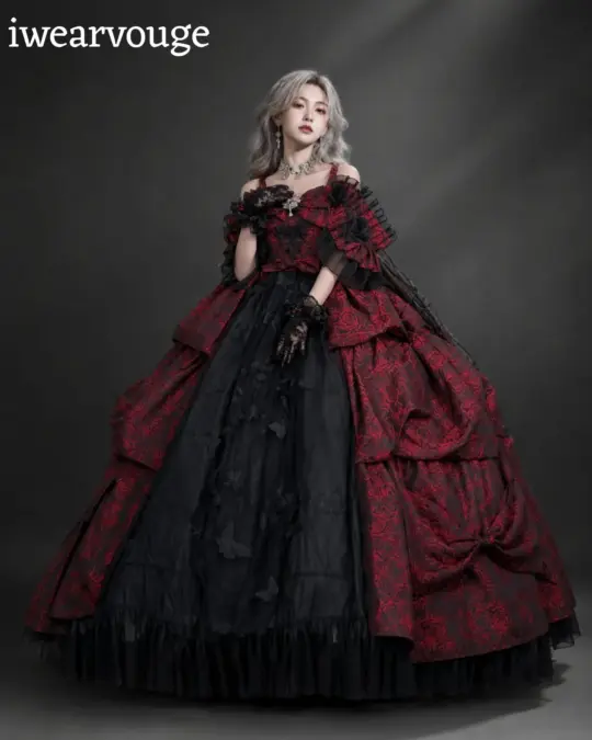 Gothic Victorian Ball Gown, Red Black Rococo Dress, Vampire Queen Costume, Baroque Lolita Gown, Masquerade Cosplay Dress
