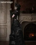 Black Gothic Victorian Dress, Steampunk Corset Gown, Vampire Witch Costume, Gothic Lolita Dress, Renaissance Cosplay Outfit