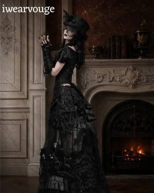 Black Gothic Victorian Dress, Steampunk Corset Gown, Vampire Witch Costume, Gothic Lolita Dress, Renaissance Cosplay Outfit