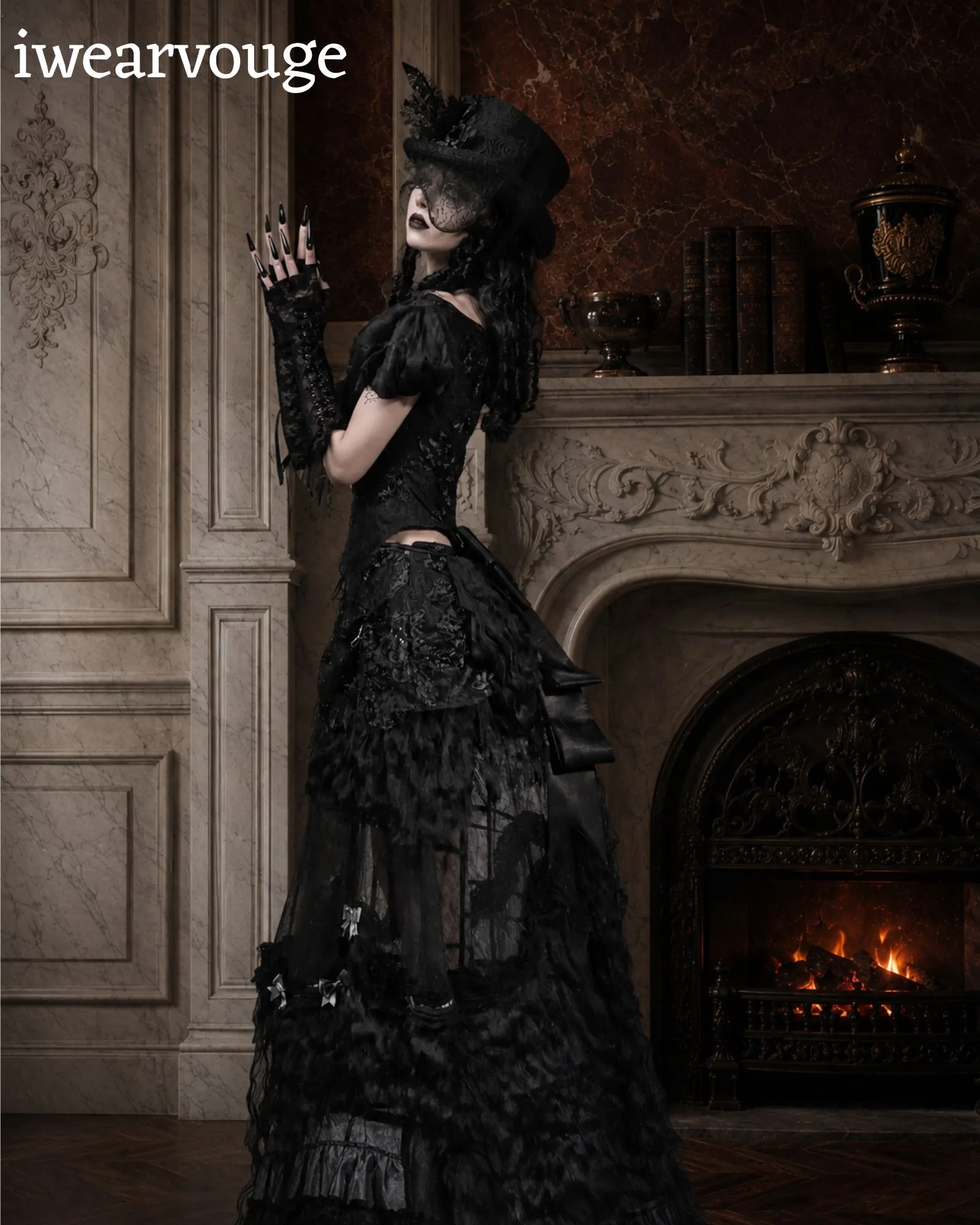Black Gothic Victorian Dress, Steampunk Corset Gown, Vampire Witch Costume, Gothic Lolita Dress, Renaissance Cosplay Outfit